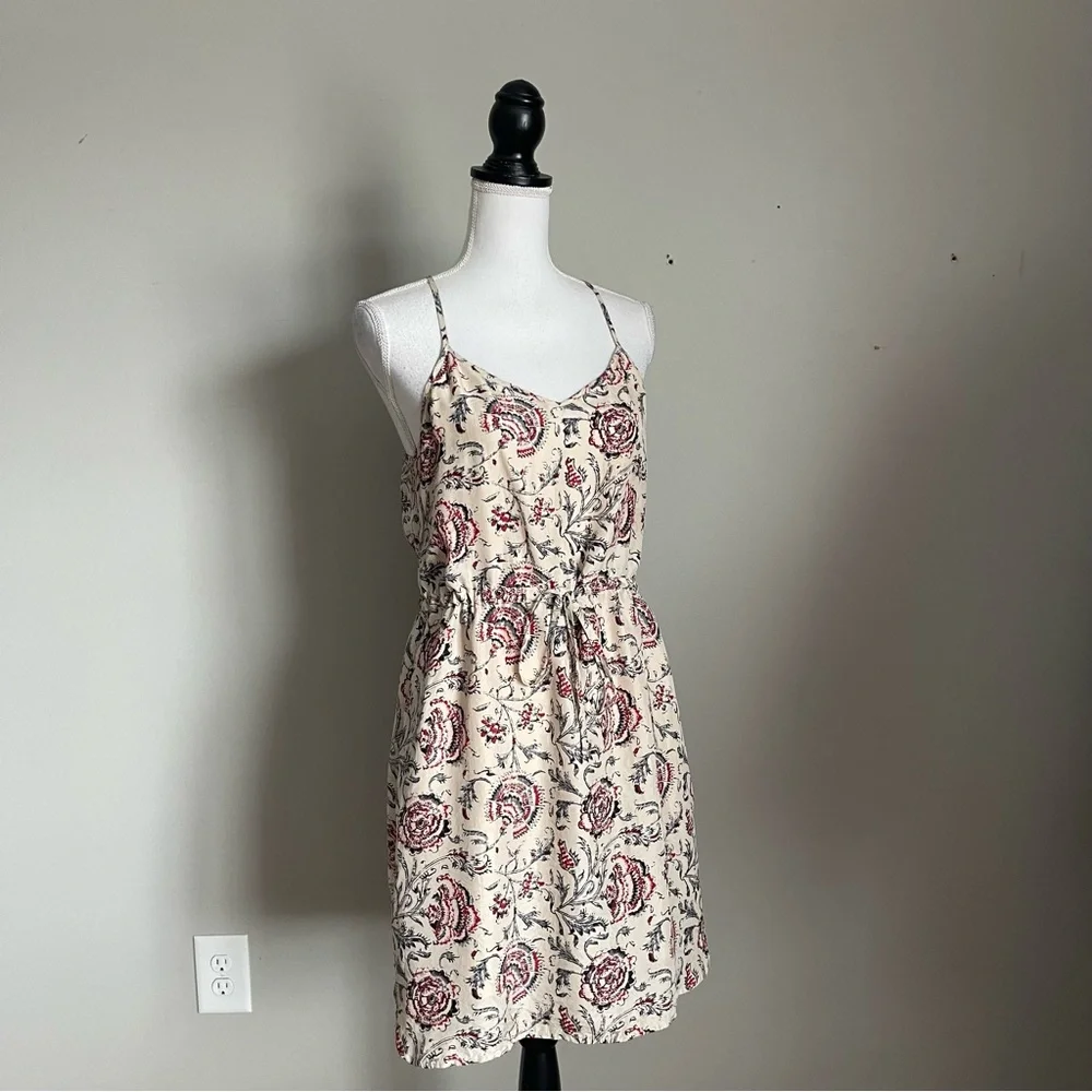 MADEWELL | Beige Floral Print Silk Sleeveless Dress Sz 8 - Picture 5 of 11